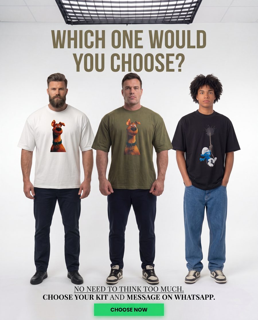 Ad: Which one would you choose, three men in printed T-shirts