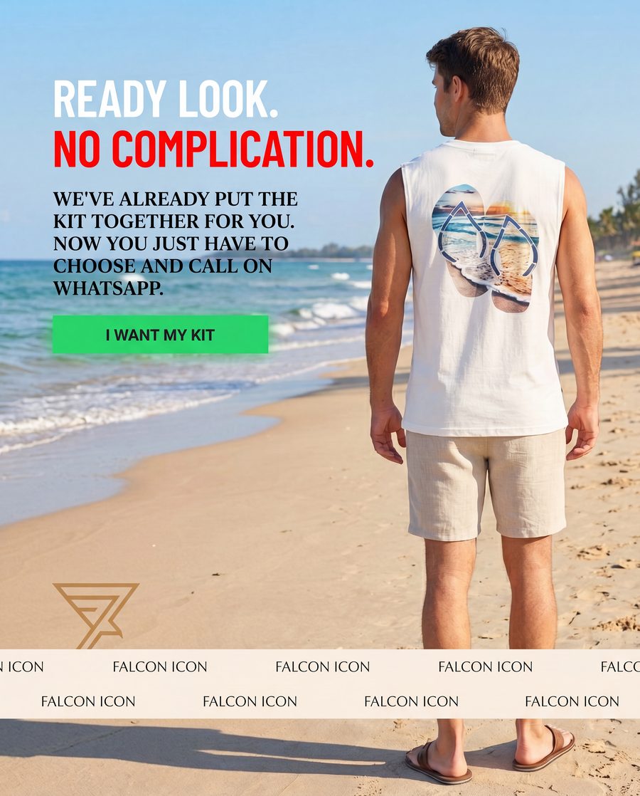 Ad: Ready look, no complication, man on a beach