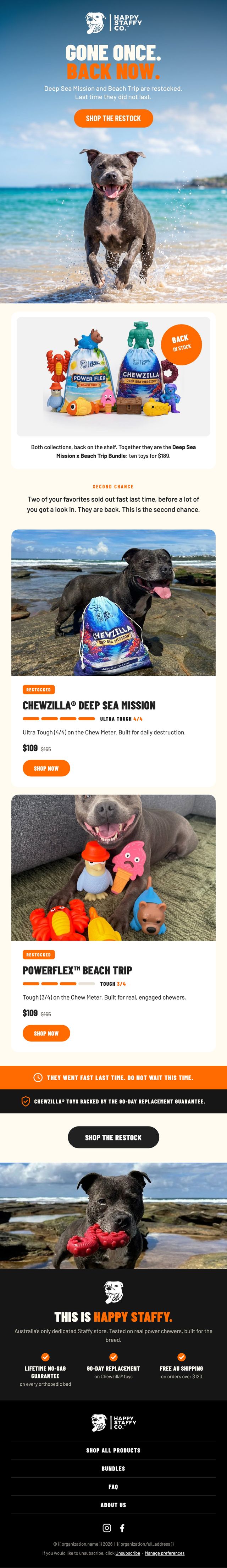 Happy Staffy Co restock email