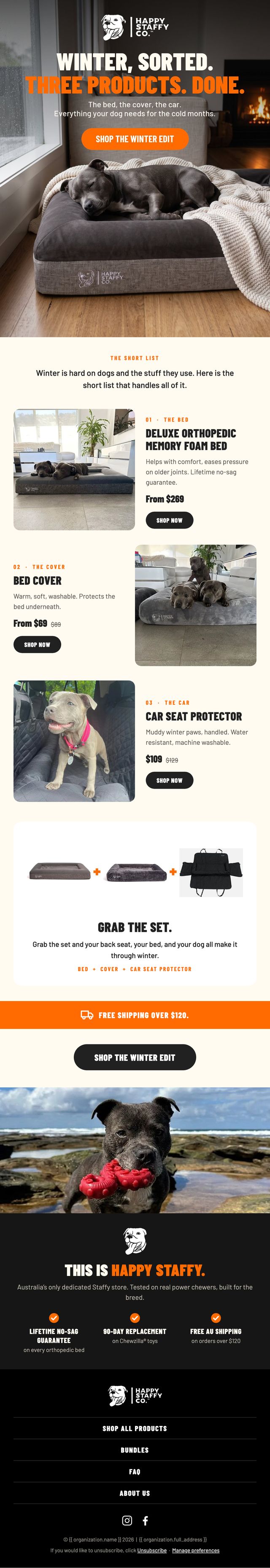 Happy Staffy Co winter cross-sell email